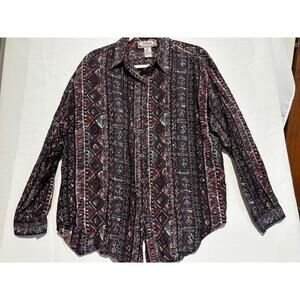 Vintage Sophisticates Silk Button Up Womens sz M Aztec artsy geometric Career‎